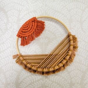 handmade macrame desert sun on wood hoop